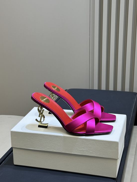 Yves Saint Laurent Elegant Satin High Heel Mules with Logo Heel