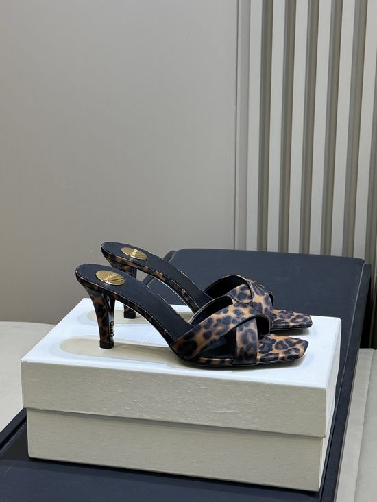 Yves Saint Laurent Elegant Satin High Heel Mules with Decorative Heel