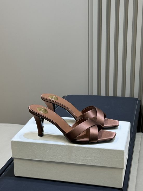 Yves Saint Laurent Elegant Satin High Heel Mules with Decorative Heel