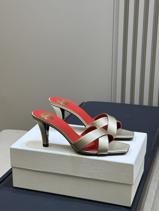 Yves Saint Laurent Elegant Satin High Heel Mules with Decorative Heel