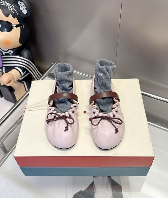 Marni Ruffled Lace Up Retro Soft Casual Ballet Flats