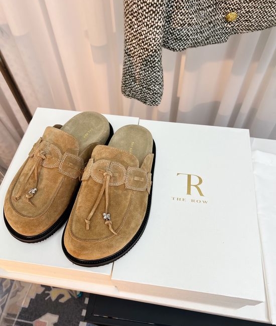 The Row Suede Fringe Closed Toe Slides With Non-slip Sole