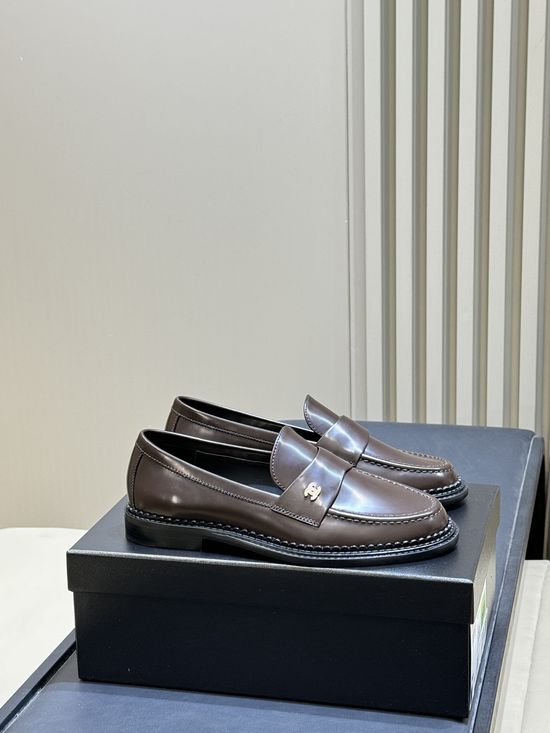Chanel Premium Leather Loafers With Classic Metal Logo Accent