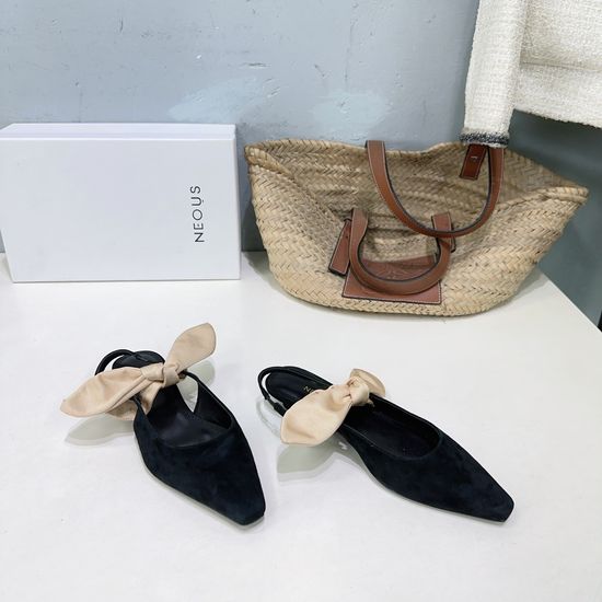 Neous Bow Decor Square Toe Chunky Heel Slingback Sandals