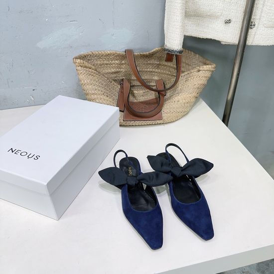 Neous Bow Decor Square Toe Chunky Heel Slingback Sandals