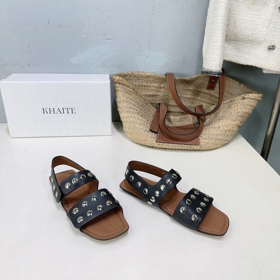 Khaite Studded Leather Roman Style Comfortable Sandals