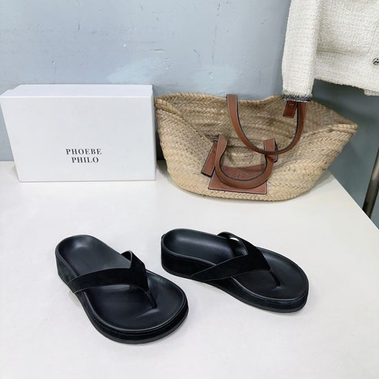 Phoebe Philo Minimalist Platform Flip Flops Suede Upper Non-slip Sole