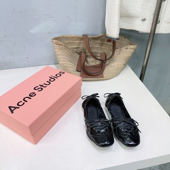 Acne Studios Retro Leather Ballet Flats with Lace-up Detail