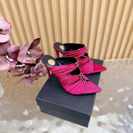 Yves Saint Laurent Fashion Iridescent Heel Slide Sandals with Logo Design
