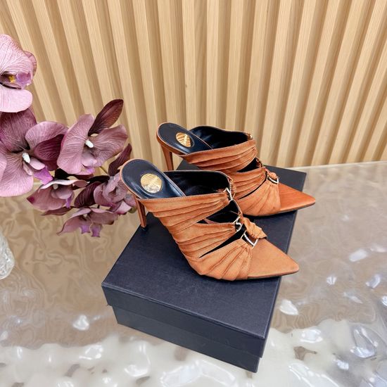 Yves Saint Laurent Fashion Iridescent Heel Slide Sandals with Logo Design