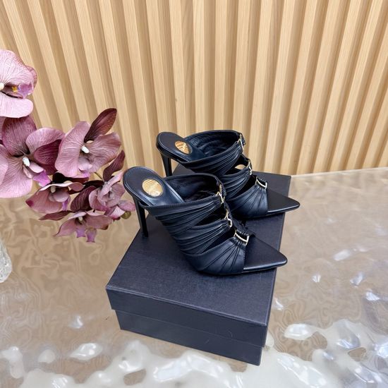 Yves Saint Laurent Fashion Iridescent Heel Slide Sandals with Logo Design