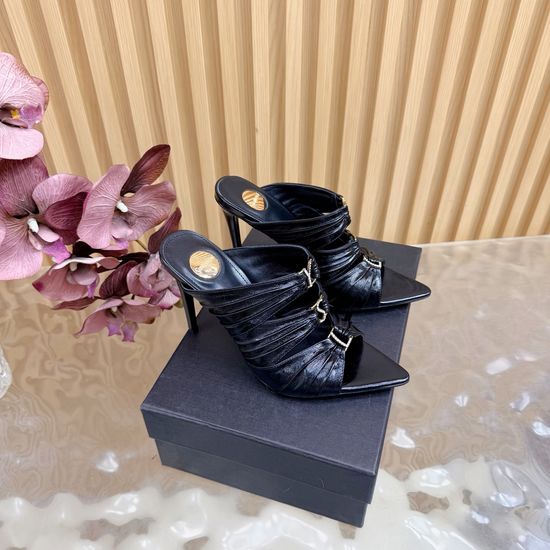 Yves Saint Laurent Fashion Iridescent Heel Slide Sandals with Logo Design