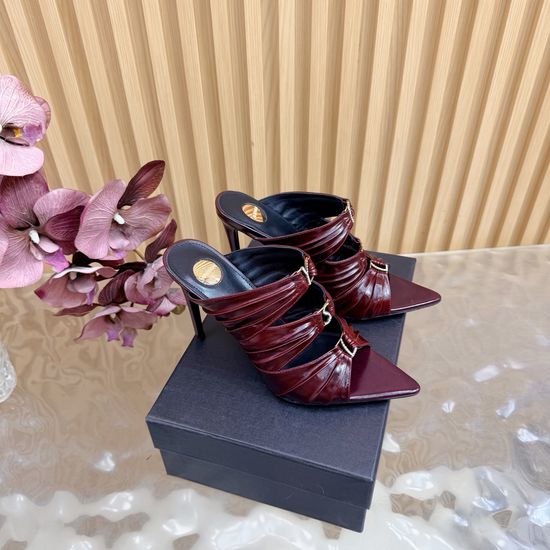Yves Saint Laurent Fashion Iridescent Heel Slide Sandals with Logo Design