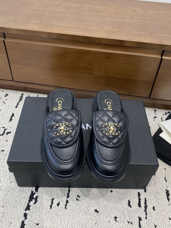 Chanel Leather Slide Sandals with Decorative Buckle