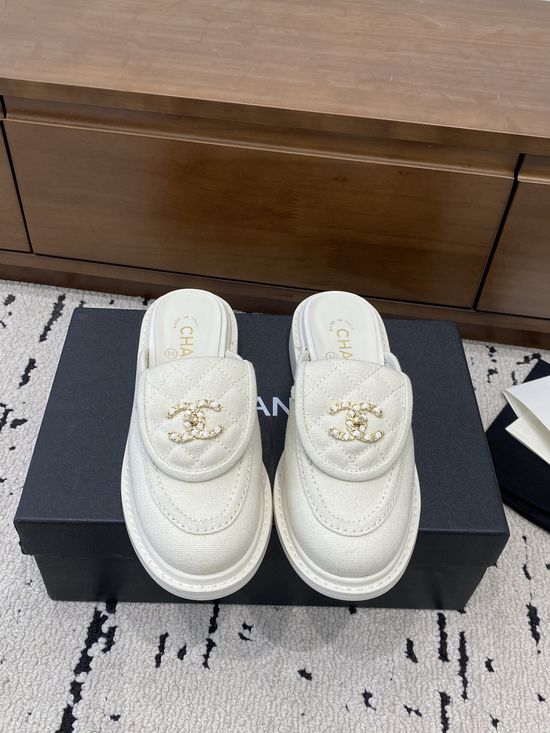 Chanel Leather Slide Sandals with Decorative Buckle