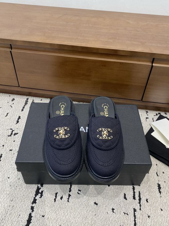 Chanel Leather Slide Sandals with Decorative Buckle