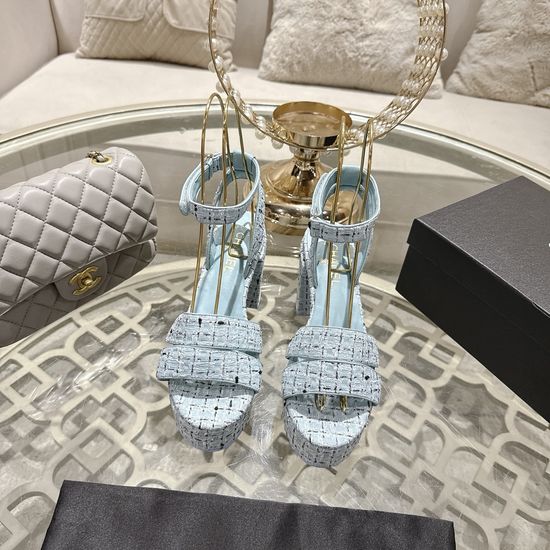 Chanel Elegant High Heel Platform Leather Upper Dress Sandals