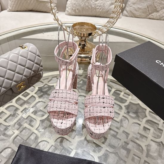 Chanel Elegant High Heel Platform Leather Upper Dress Sandals
