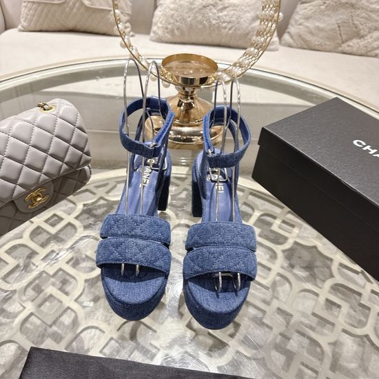 Chanel Elegant High Heel Platform Leather Upper Dress Sandals