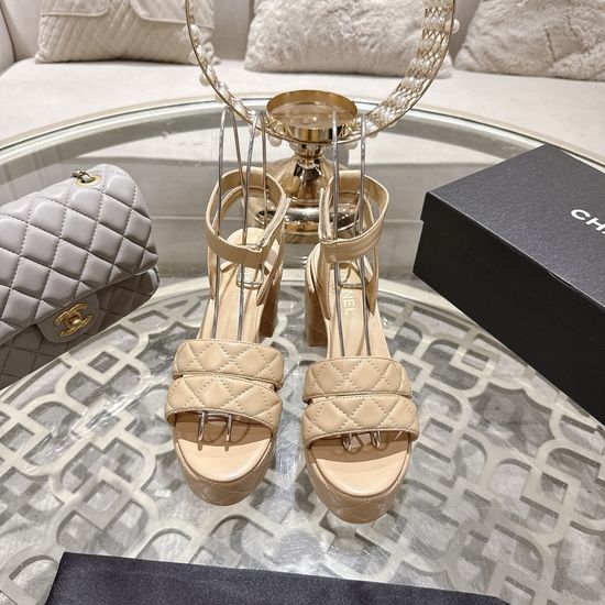 Chanel Elegant High Heel Platform Leather Upper Dress Sandals