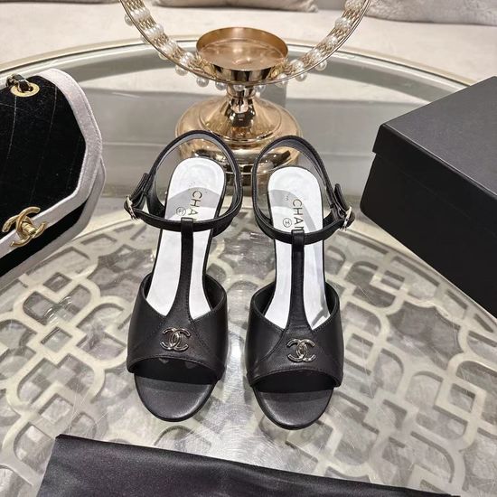 Chanel Classic Patent Leather High Heel Platform Sandals