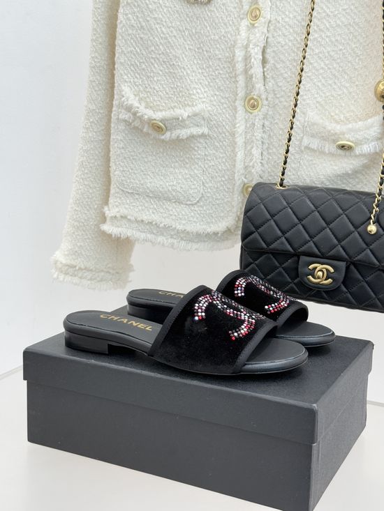 Chanel Mesh Rhinestone Slide Sandals Elegant Breathable Versatile