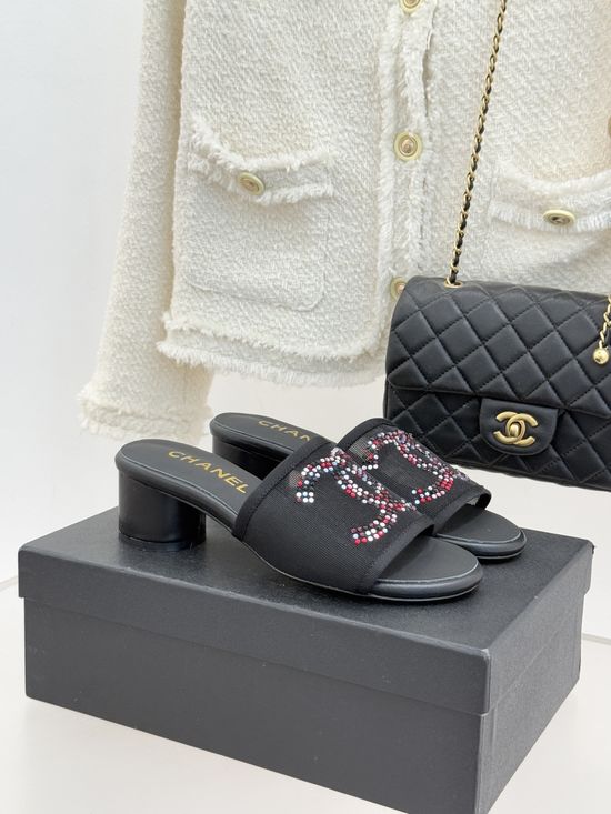 Chanel Mesh Rhinestone Slide Sandals Elegant Breathable Versatile