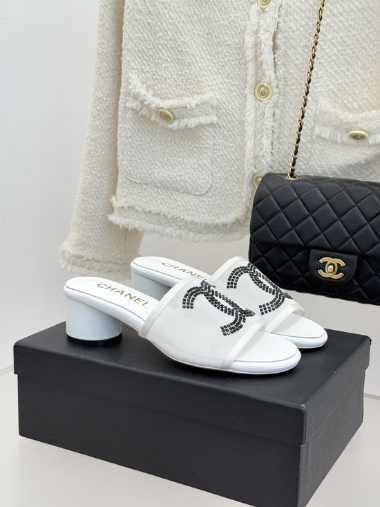 Chanel Mesh Rhinestone Slide Sandals Elegant Breathable Versatile