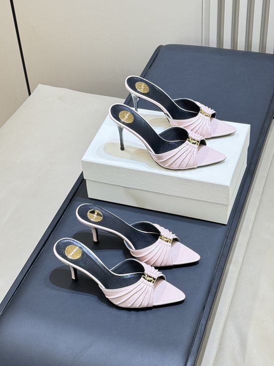 Yves Saint Laurent Elegant Pointed Toe Stiletto Mules With Logo Accent