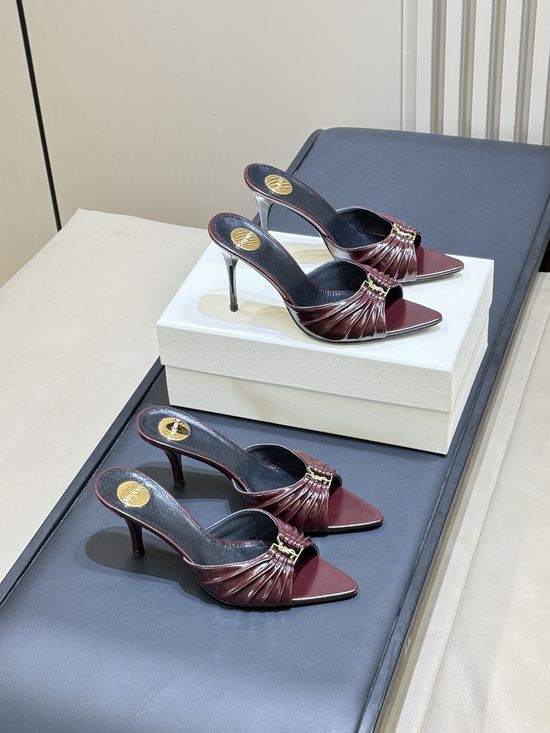 Yves Saint Laurent Elegant Pointed Toe Stiletto Mules With Logo Accent