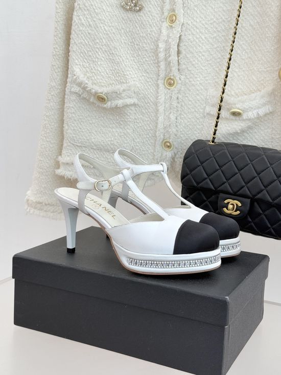 Chanel T Strap Rhinestone Platform High Heel Sandals Elegant Party Shoes