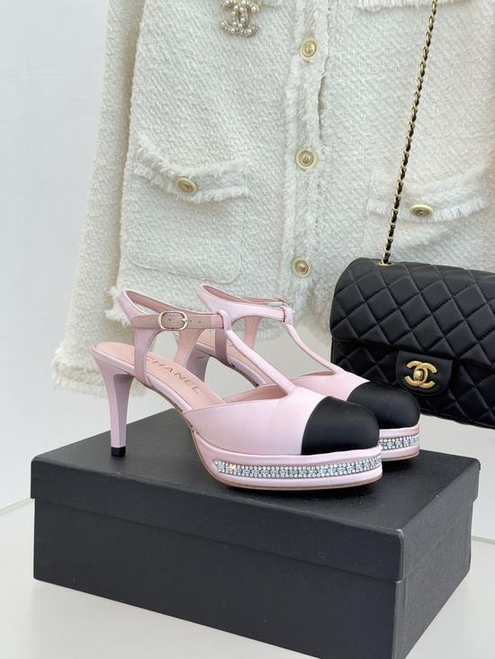 Chanel T Strap Rhinestone Platform High Heel Sandals Elegant Party Shoes