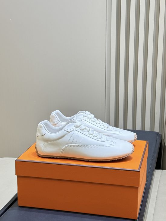 Hermes Comfortable Retro Casual Training Shoes In Premium Leather