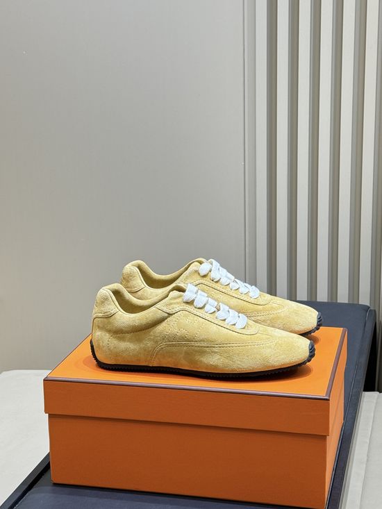 Hermes Comfortable Retro Casual Training Shoes In Premium Leather