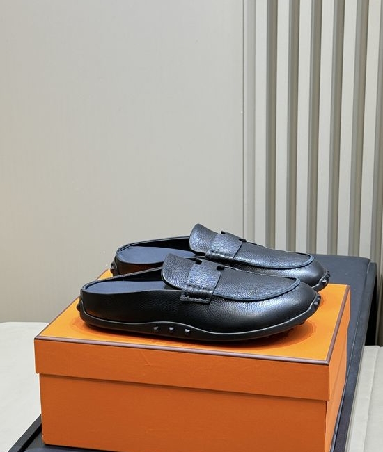 Hermes Suede Leather Mules Non-slip Sole Casual Elegant Daily Shoes