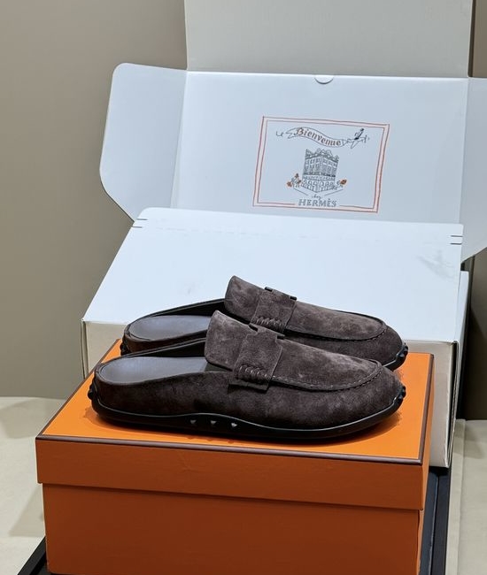 Hermes Suede Leather Mules Non-slip Sole Casual Elegant Daily Shoes
