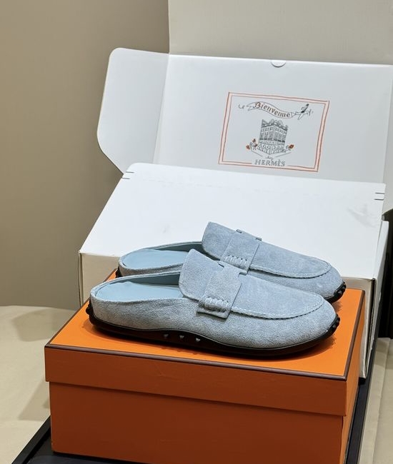 Hermes Suede Leather Mules Non-slip Sole Casual Elegant Daily Shoes