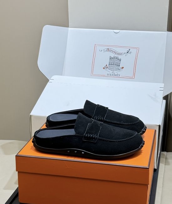 Hermes Suede Leather Mules Non-slip Sole Casual Elegant Daily Shoes
