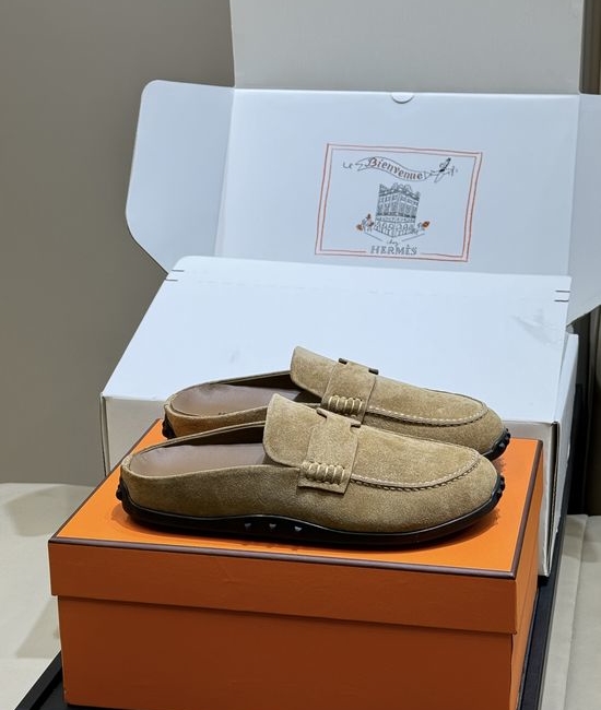 Hermes Suede Leather Mules Non-slip Sole Casual Elegant Daily Shoes