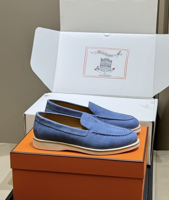 Hermes Suede Leather Loafers Slip On Classic Versatile Business Casual Shoes