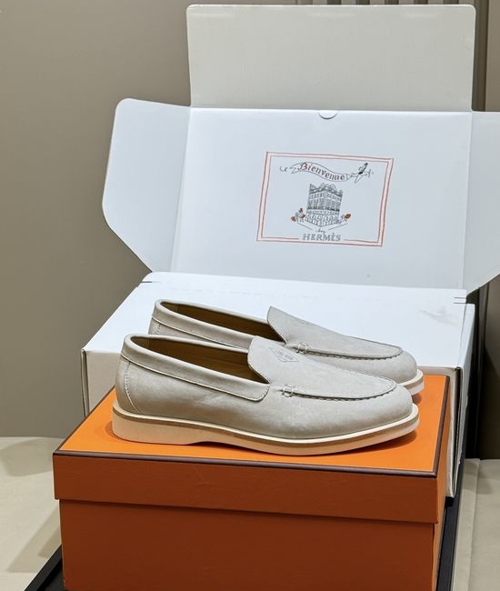 Hermes Suede Leather Loafers Slip On Classic Versatile Business Casual Shoes
