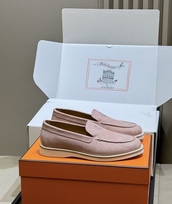 Hermes Suede Leather Loafers Slip On Classic Versatile Business Casual Shoes