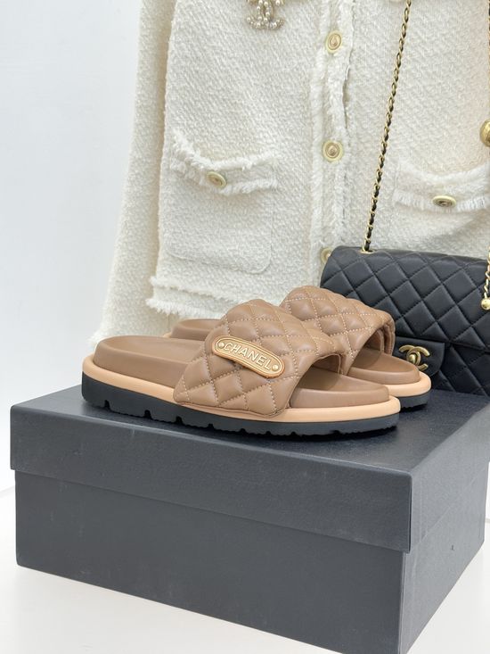 Chanel Quilted Magic Tape Thick Sole Slip On Casual Comfort Slides