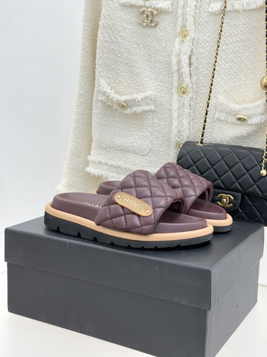 Chanel Quilted Magic Tape Thick Sole Slip On Casual Comfort Slides