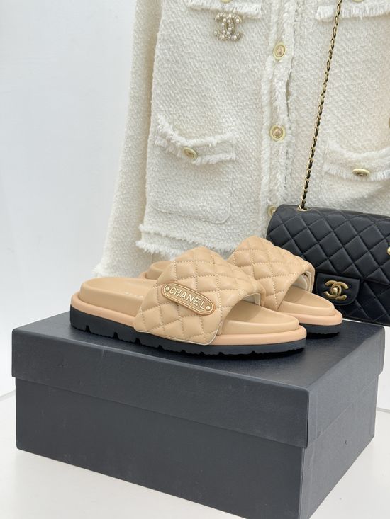 Chanel Quilted Magic Tape Thick Sole Slip On Casual Comfort Slides