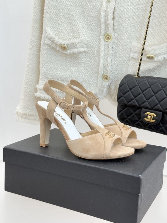 Chanel Peep Toe T Strap High Heel Elegant Sandals