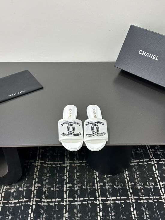 Chanel Satin Mesh Upper Slides Soft Lining Premium Gift Packaging