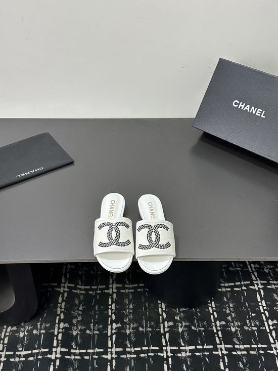 Chanel Satin Mesh Upper Slides Soft Lining Premium Gift Packaging