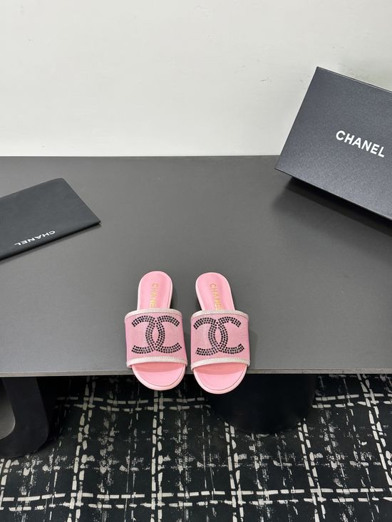 Chanel Satin Mesh Upper Slides Soft Lining Premium Gift Packaging