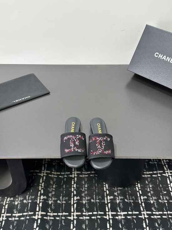 Chanel Satin Mesh Upper Slides Soft Lining Premium Gift Packaging